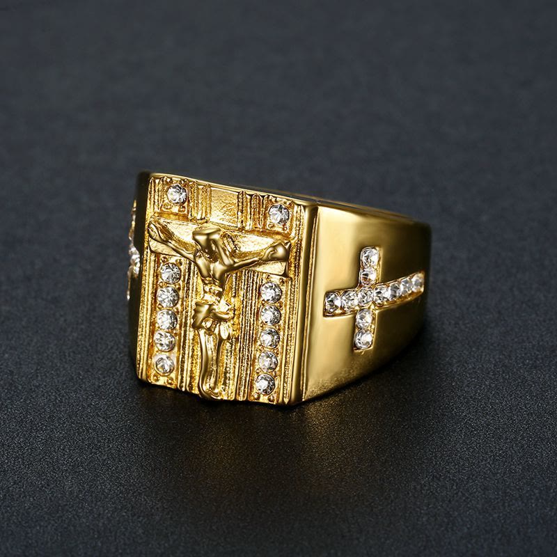 Anillo Religioso Crucifijo de Jesús con Circonita