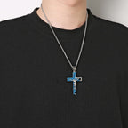 Collar de Cadena de Acero Inoxidable con Dije de Oración Bíblica y Crucifijo
