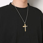 Collar de Cadena de Acero Inoxidable con Dije de Oración Bíblica y Crucifijo