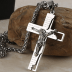 Collar de Cadena de Acero Inoxidable con Dije de Oración Bíblica y Crucifijo