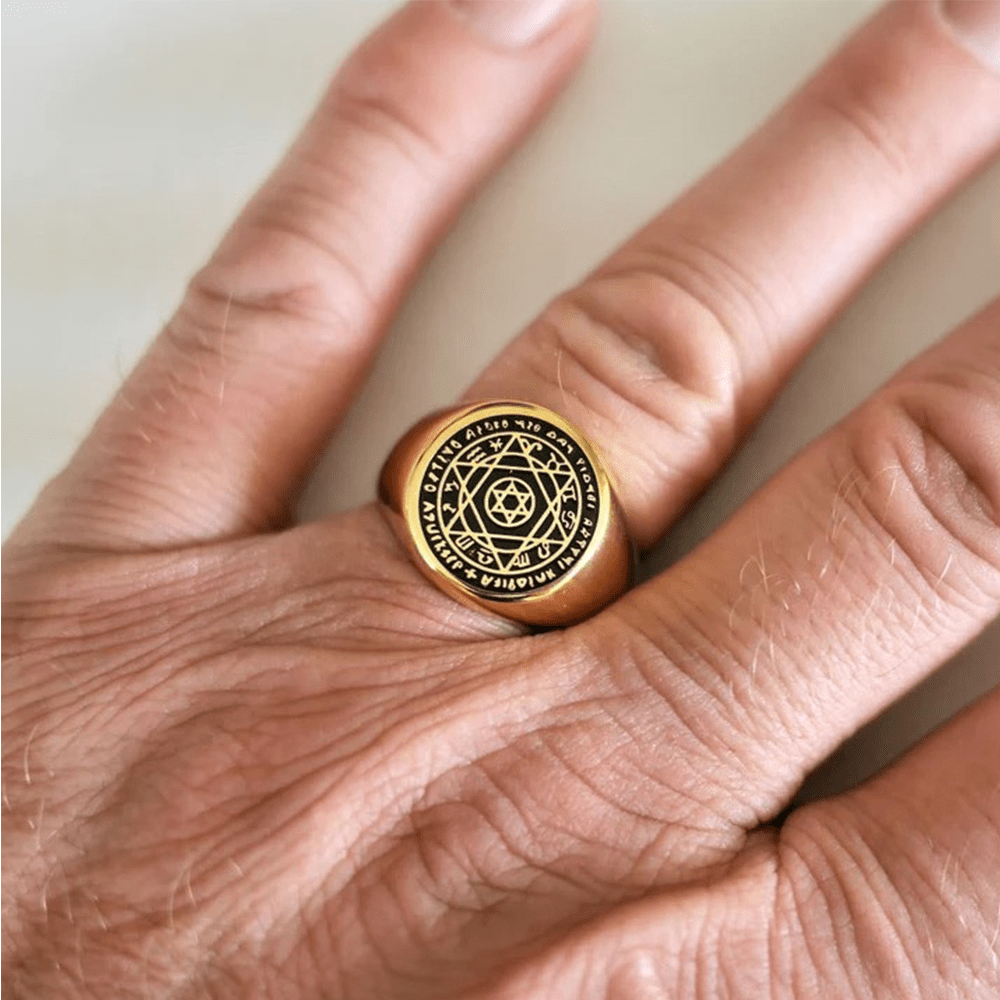 Anillo Talismán Sello de Salomón Estrella de Seis Puntas en Acero Inoxidable