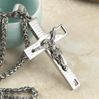 Collar de Cadena de Acero Inoxidable con Dije de Oración Bíblica y Crucifijo