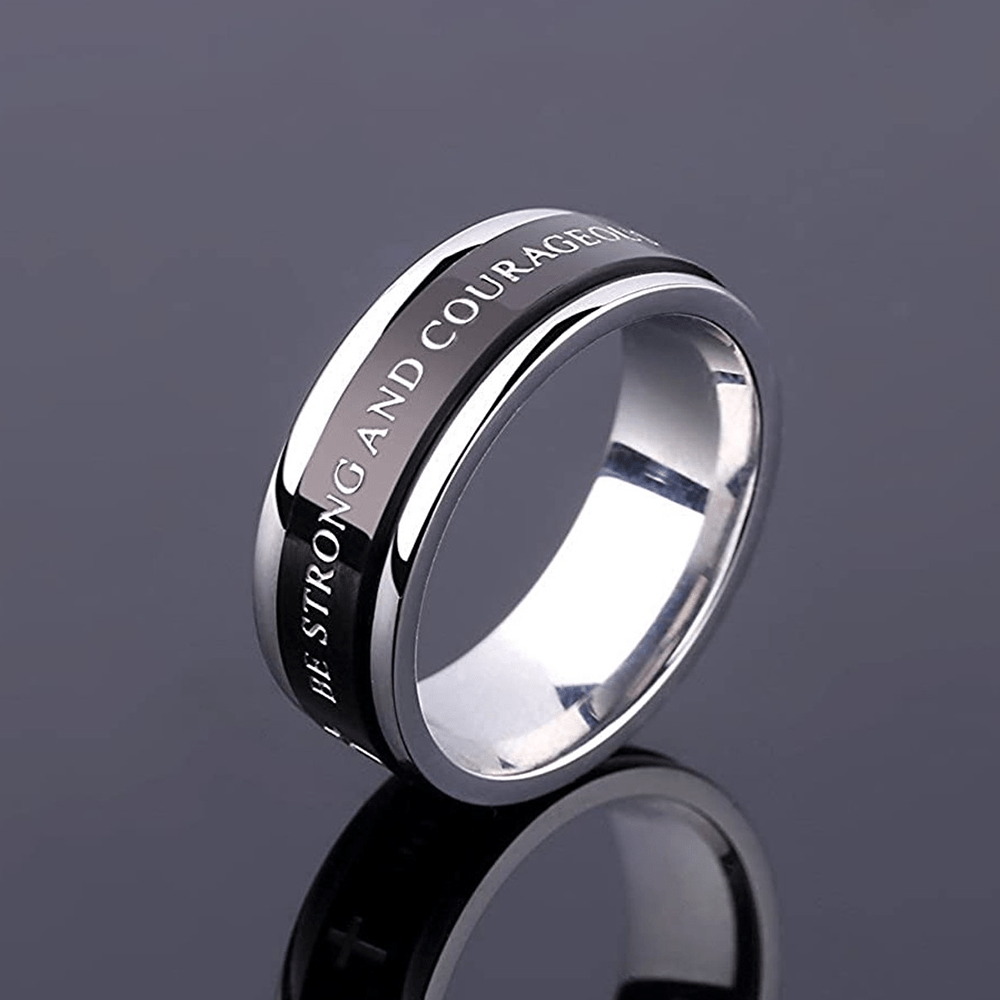Anillo Giratorio de Cruz con Bordes Escalonados en Titanio Negro/Oro