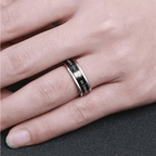 Anillo Giratorio de Cruz con Bordes Escalonados en Titanio Negro/Oro