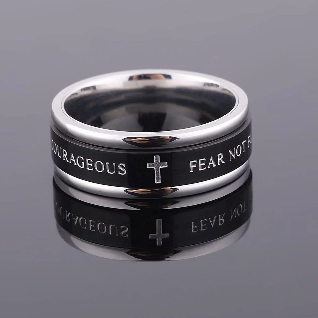 Anillo Giratorio de Cruz con Bordes Escalonados en Titanio Negro/Oro