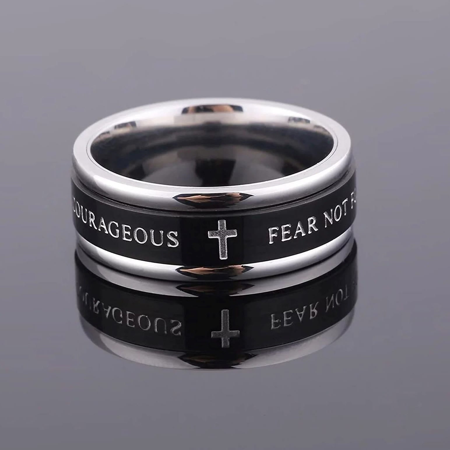 Anillo Giratorio de Cruz con Bordes Escalonados en Titanio Negro/Oro