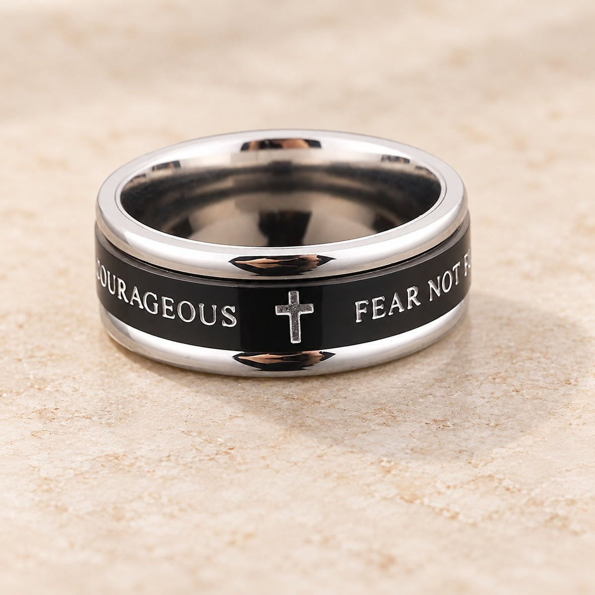 Titanium Black/Gold Cross Step Edges Rotating Ring