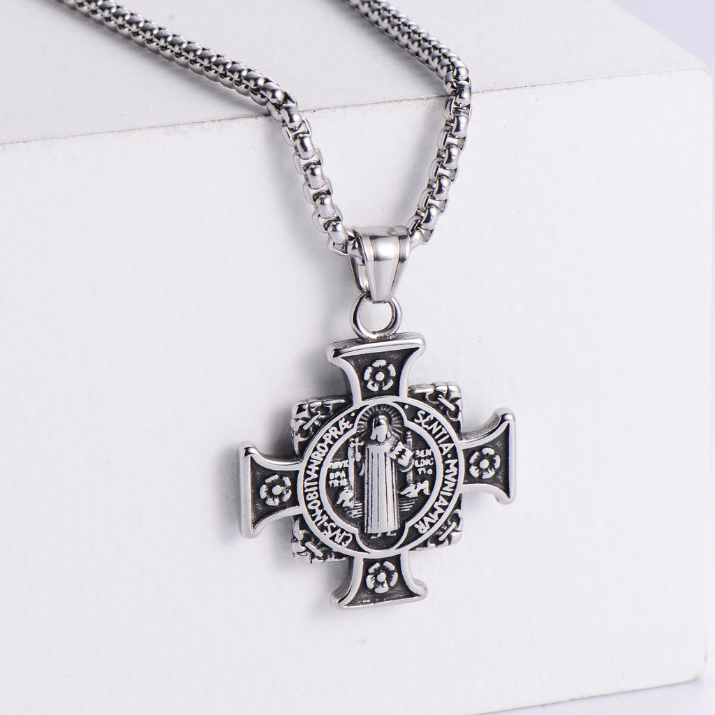 Collar con Dije de Cruz con Medalla de Protección de San Benito