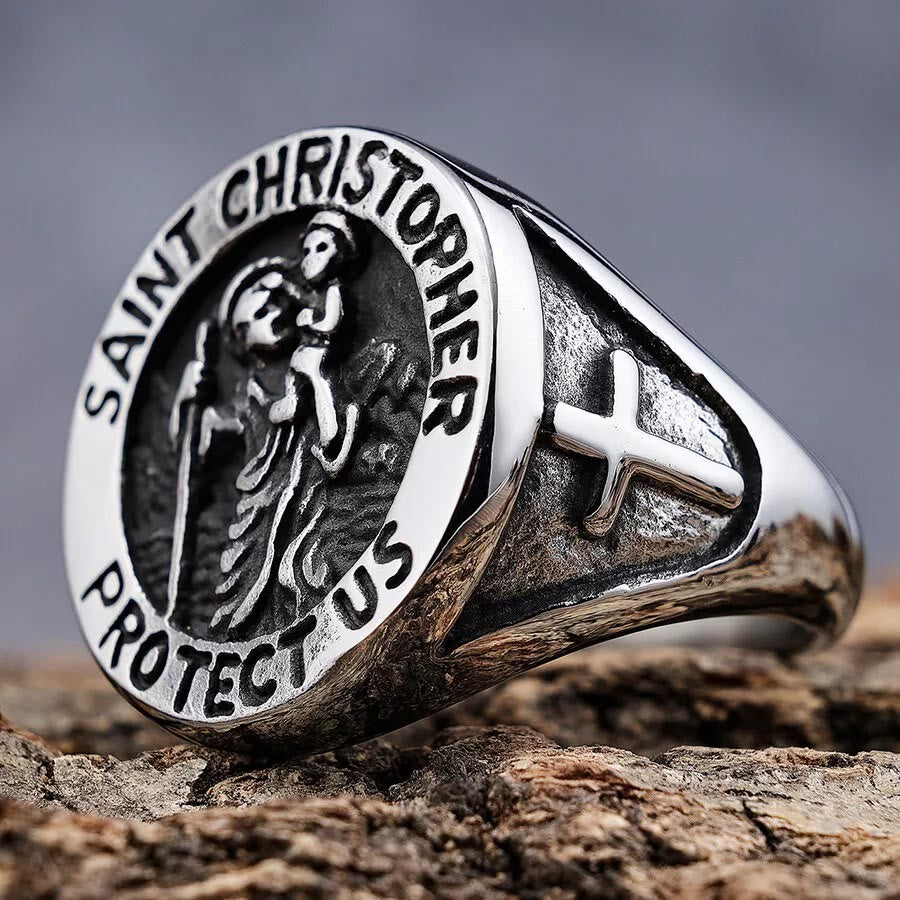 Anillo Sello con Medalla "San Cristóbal Protégenos"