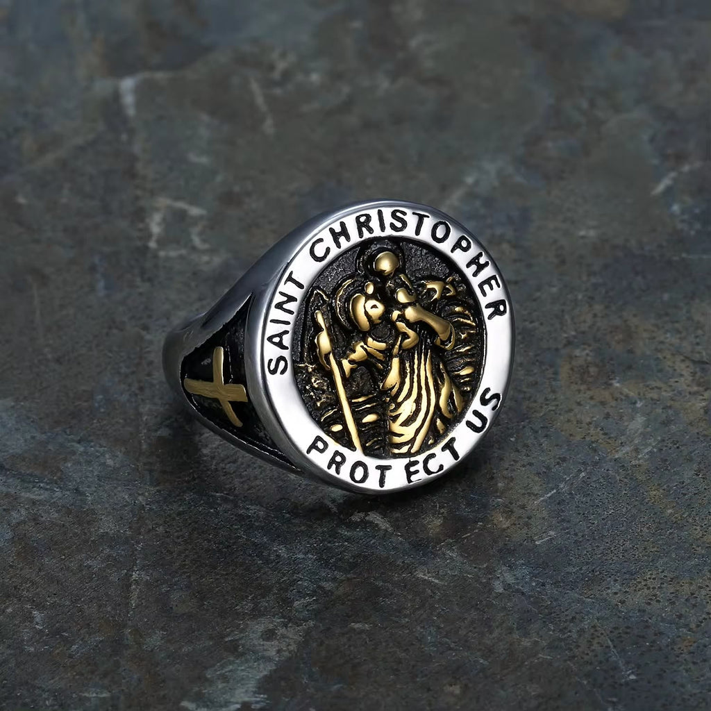 Anillo Sello con Medalla "San Cristóbal Protégenos"