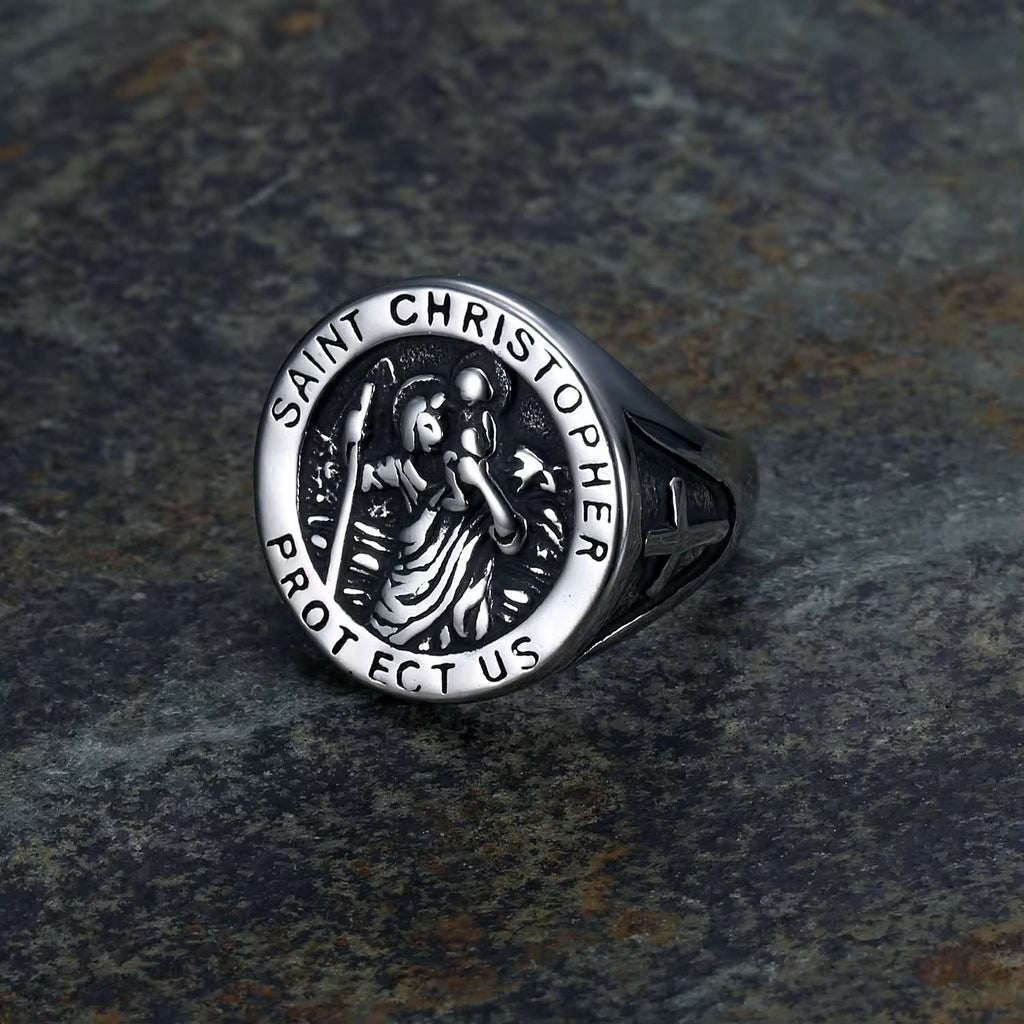 Anillo Sello con Medalla "San Cristóbal Protégenos"