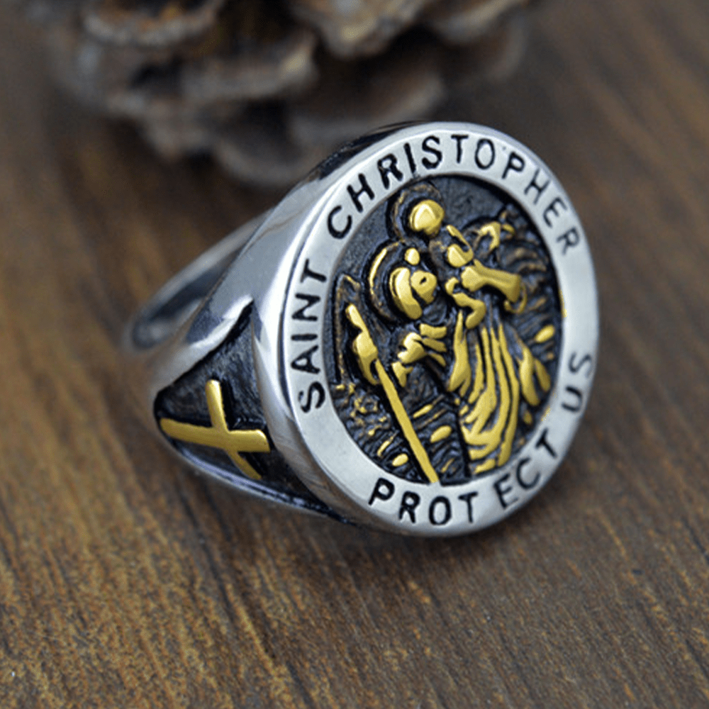 Anillo Sello con Medalla "San Cristóbal Protégenos"