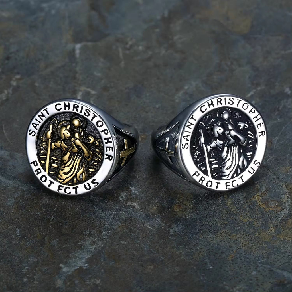 Anillo Sello con Medalla "San Cristóbal Protégenos"