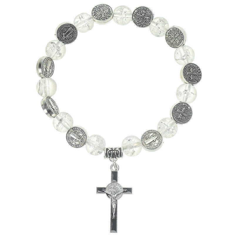 Jesus Cross Alloy Charm Pendant Beaded Bracelet