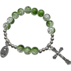 Pulsera de Cristal en Dos Tonos con Medallón Milagroso y Crucifijo