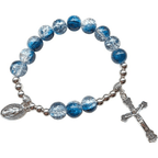 Pulsera de Cristal en Dos Tonos con Medallón Milagroso y Crucifijo