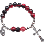 Pulsera de Cristal en Dos Tonos con Medallón Milagroso y Crucifijo