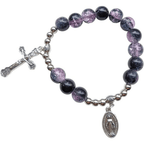 Pulsera de Cristal en Dos Tonos con Medallón Milagroso y Crucifijo
