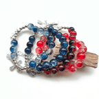 Pulsera de Cristal en Dos Tonos con Medallón Milagroso y Crucifijo
