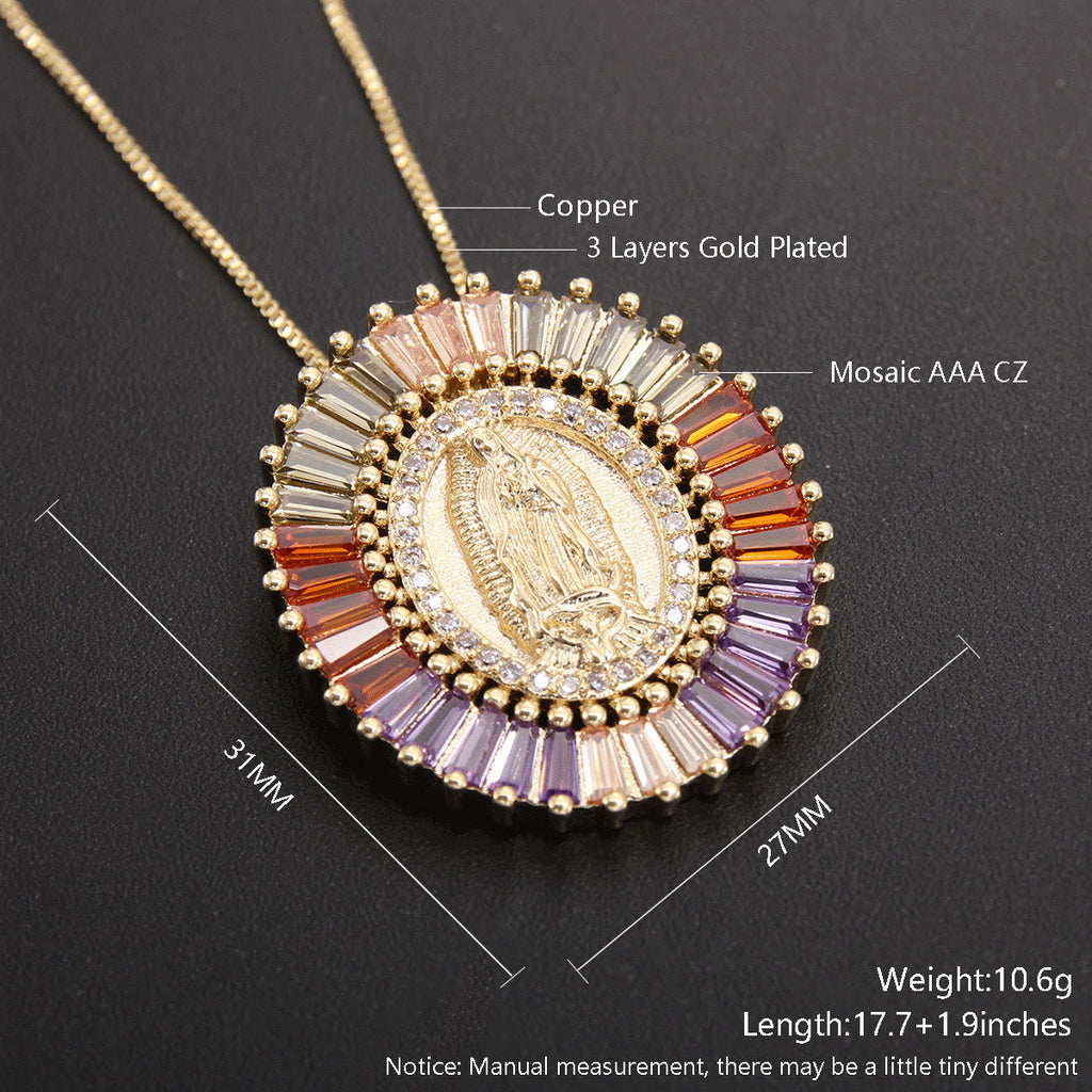 Collar Amuleto con Dije de Circonita de la Virgen de Guadalupe