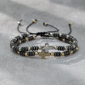 Pulsera Apilable de Hematita con Cuentas y 2 Cruces Decorativas