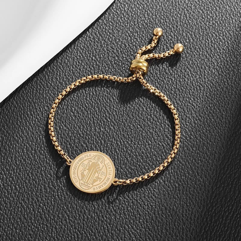 Pulsera Ajustable con Medalla Grabada de San Benito