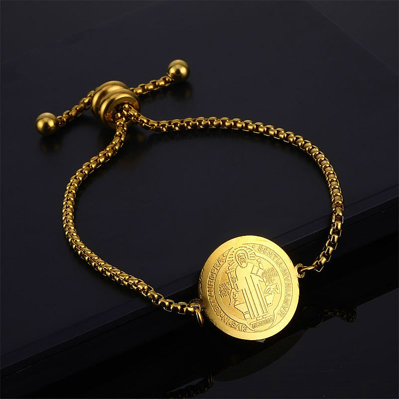 Pulsera Ajustable con Medalla Grabada de San Benito