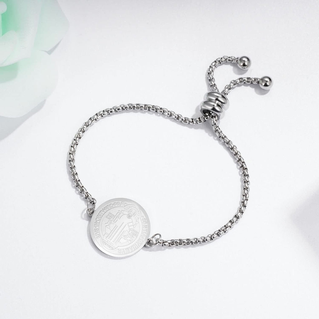 Pulsera Ajustable con Medalla Grabada de San Benito