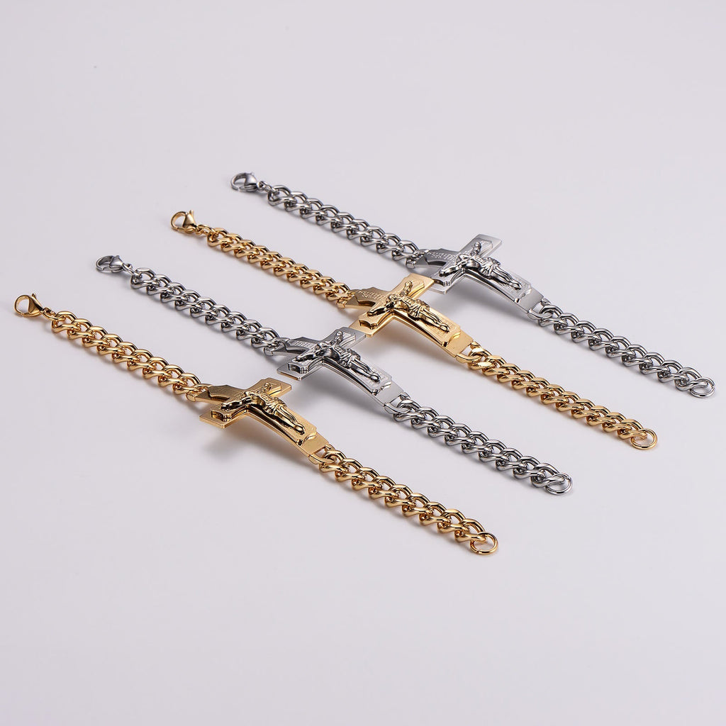 Brazalete Rígido de Oración con Crucifijo y Versículo Bíblico de Jesús