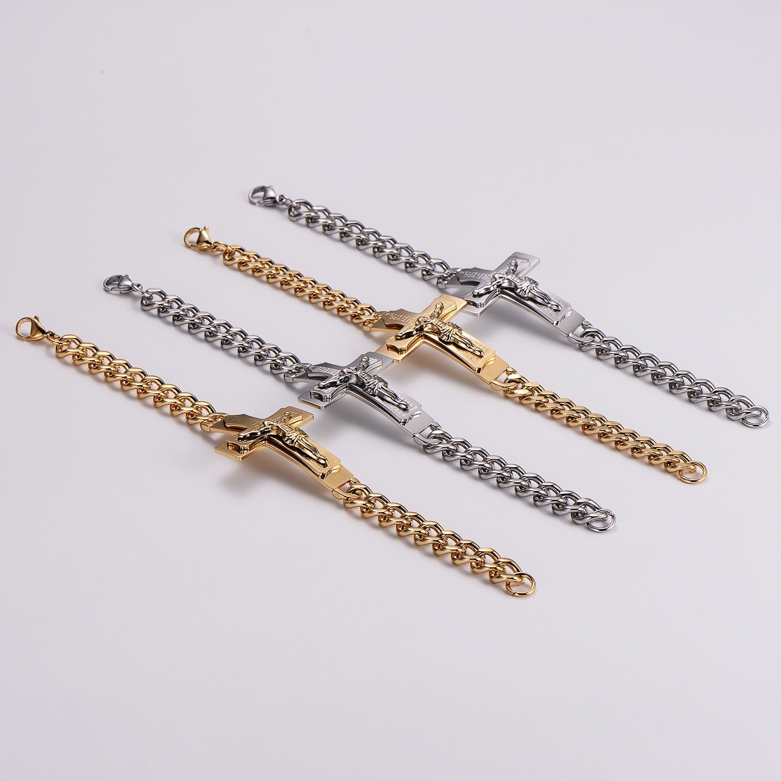 Brazalete Rígido de Oración con Crucifijo y Versículo Bíblico de Jesús