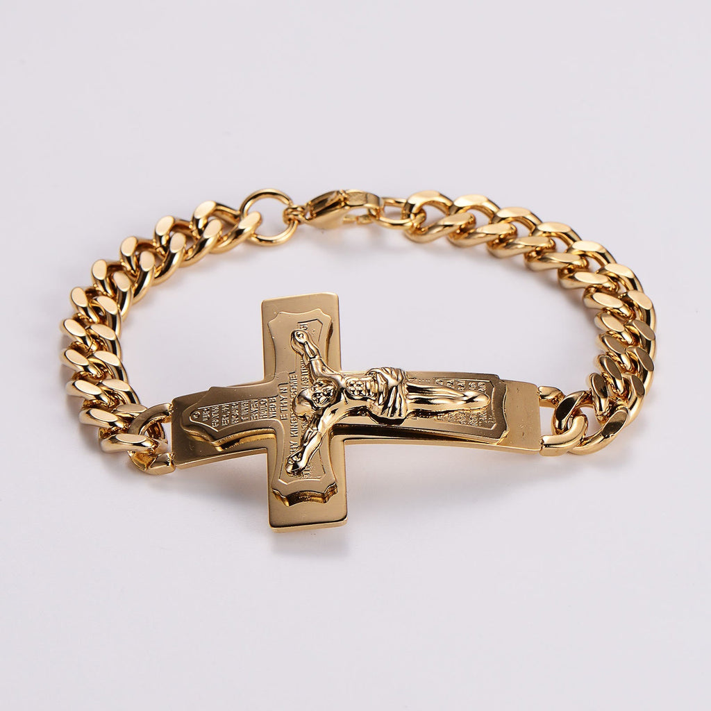 Brazalete Rígido de Oración con Crucifijo y Versículo Bíblico de Jesús
