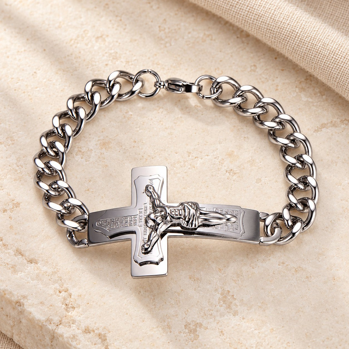Solid Jesus Cross Bible Verse Crucifix Prayer Bangle Bracelet