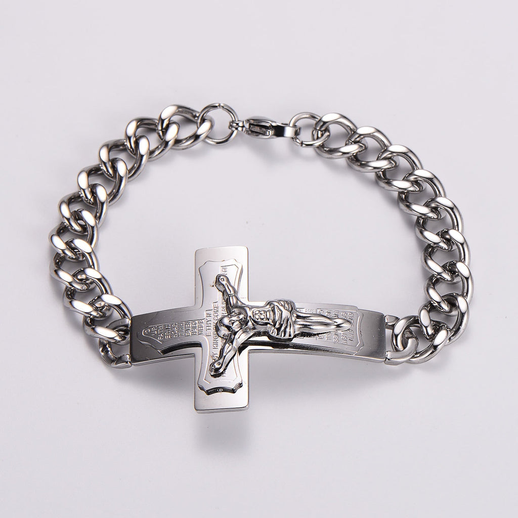 Brazalete Rígido de Oración con Crucifijo y Versículo Bíblico de Jesús