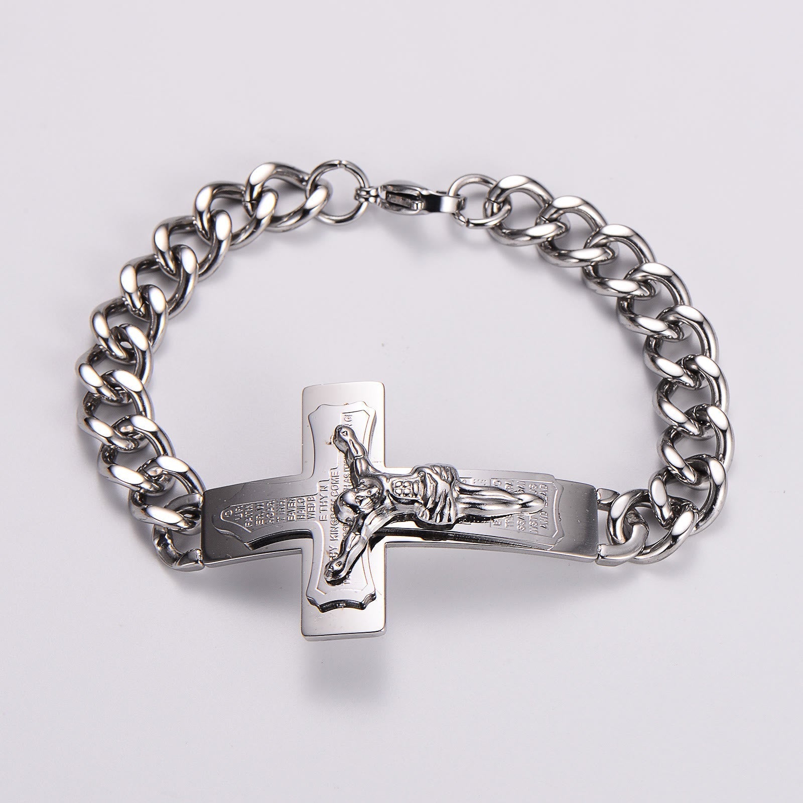 Brazalete Rígido de Oración con Crucifijo y Versículo Bíblico de Jesús