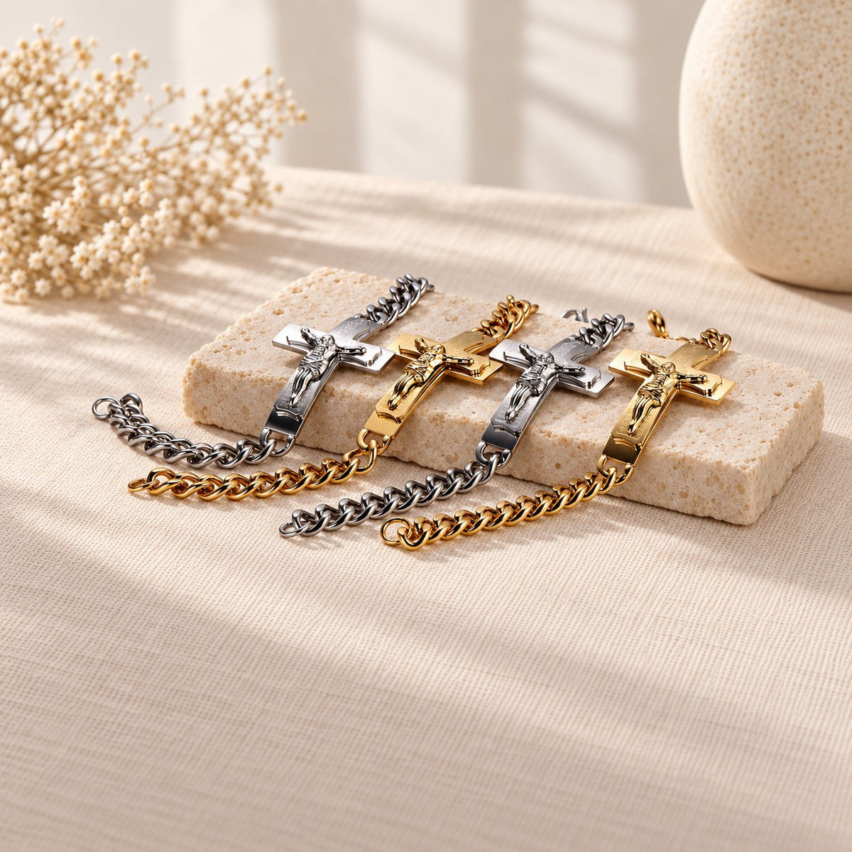 Solid Jesus Cross Bible Verse Crucifix Prayer Bangle Bracelet