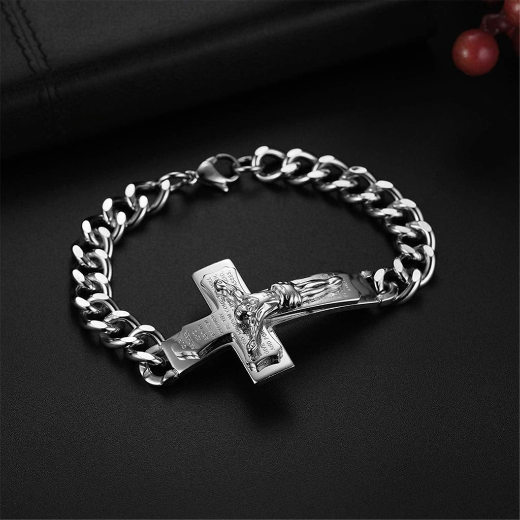 Brazalete Rígido de Oración con Crucifijo y Versículo Bíblico de Jesús