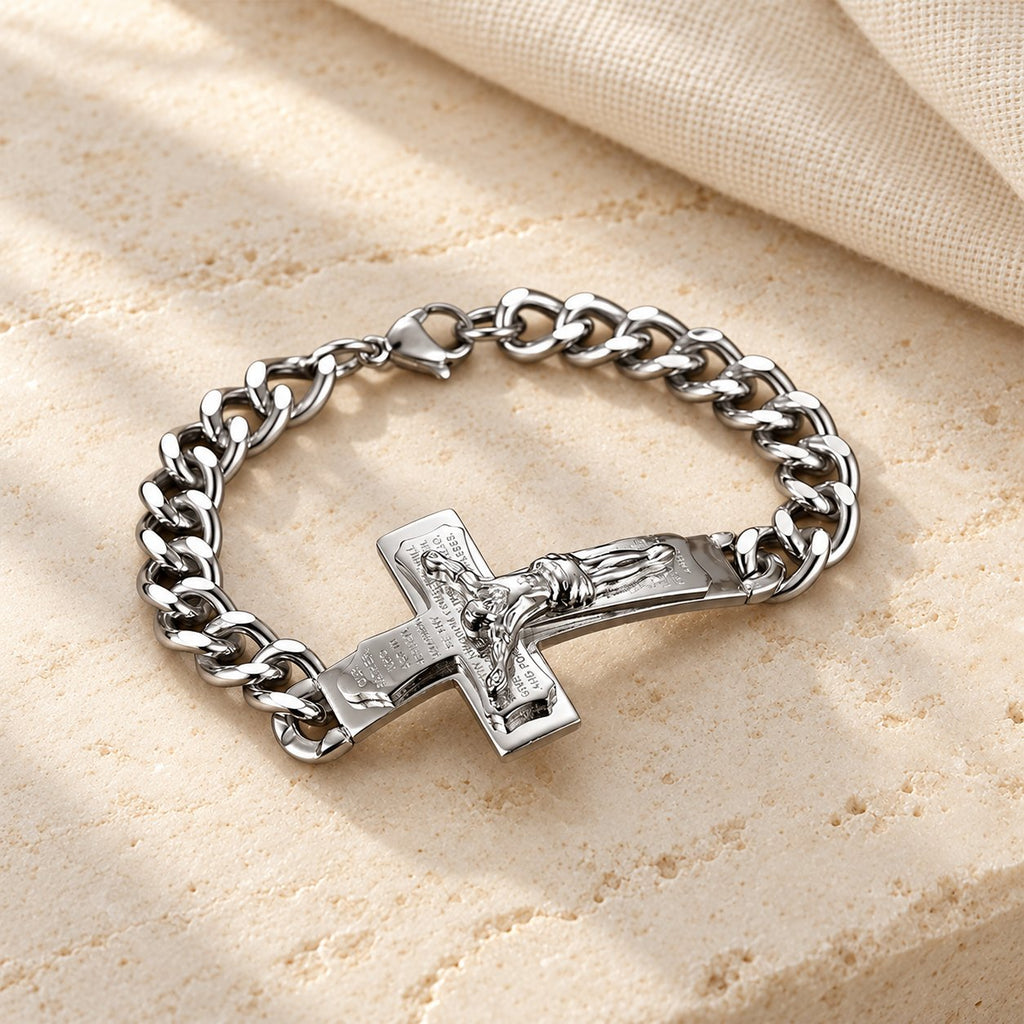 Solid Jesus Cross Bible Verse Crucifix Prayer Bangle Bracelet