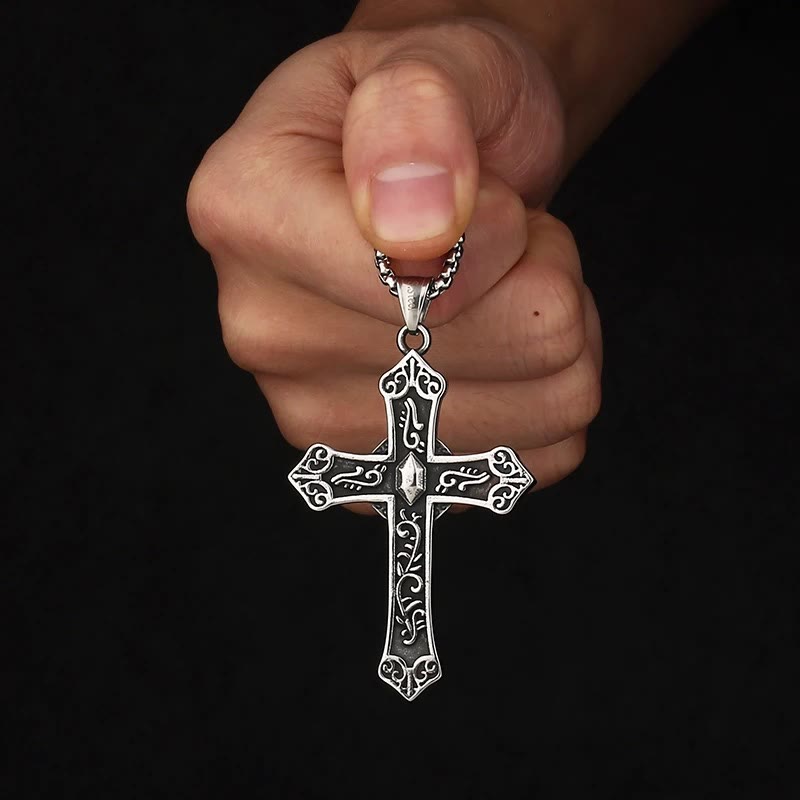 Collar de Titanio con Dije de Cruz de la Virgen María Estilo Retro
