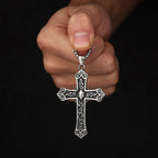 Collar de Titanio con Dije de Cruz de la Virgen María Estilo Retro