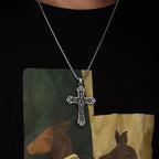 Collar de Titanio con Dije de Cruz de la Virgen María Estilo Retro
