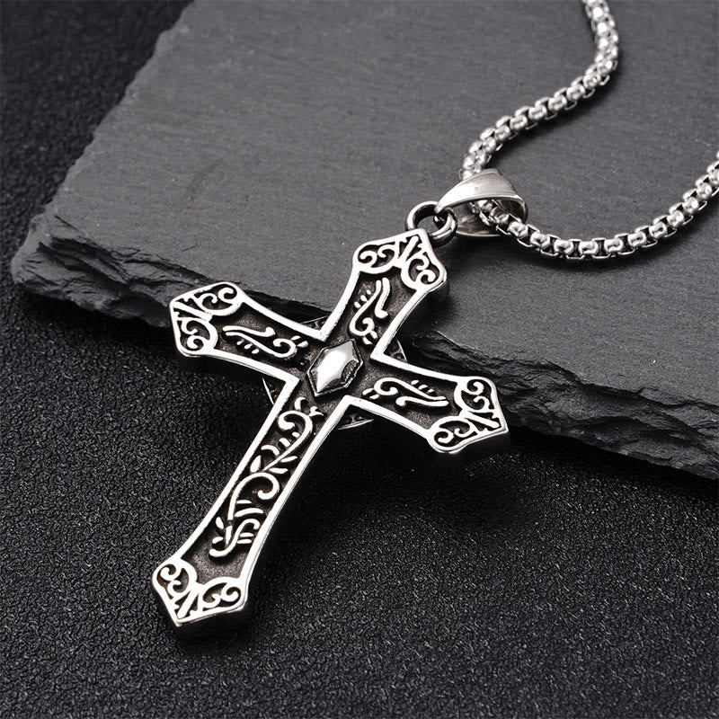 Collar de Titanio con Dije de Cruz de la Virgen María Estilo Retro