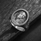 Anillo de Bendición Vintage con Cabeza de Cristo y Cruz