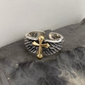 Anillo Ajustable de Cruz con Alas y Letras Grafiti Estilo Retro