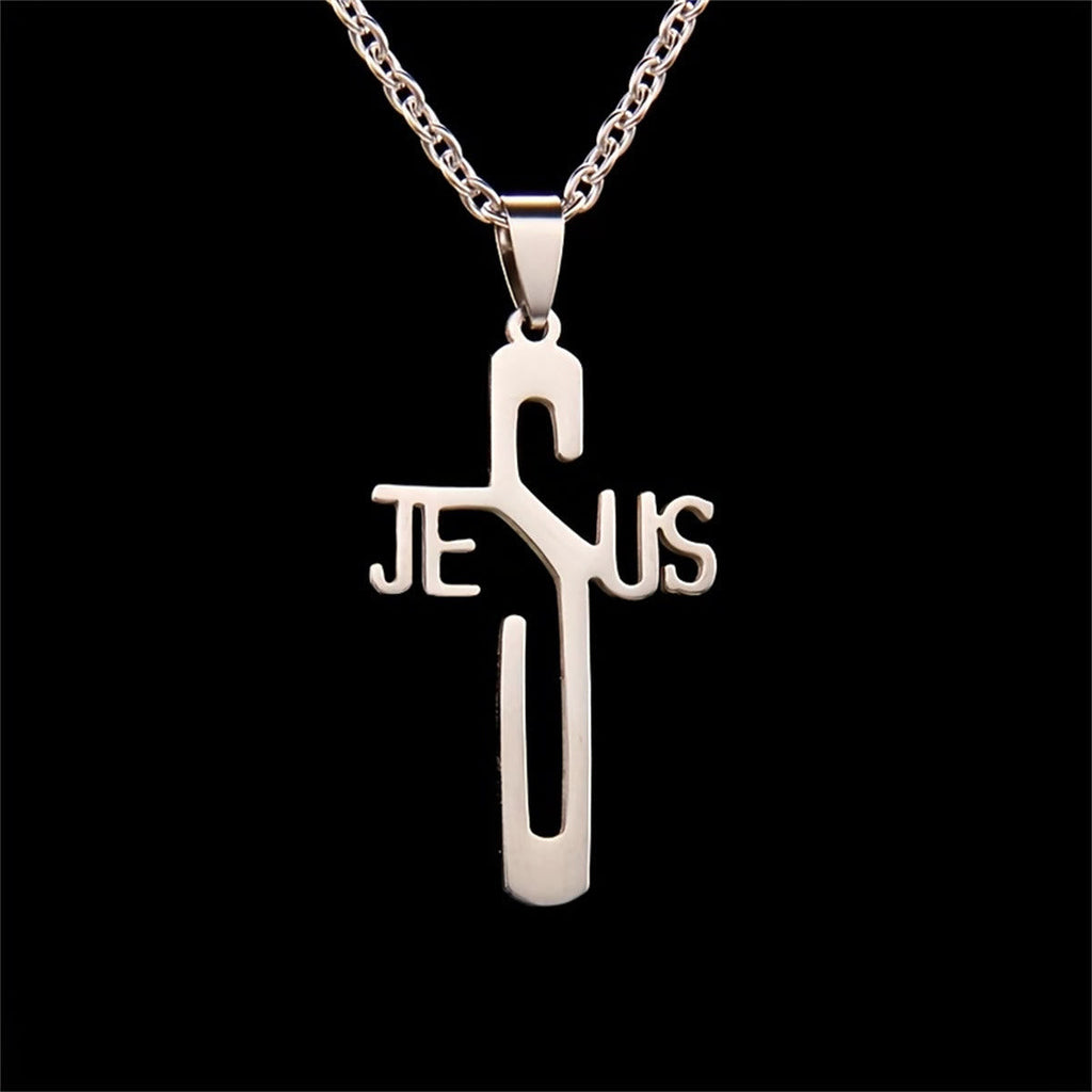 Collar de Cadena de Acero Inoxidable con Cruz de Jesucristo