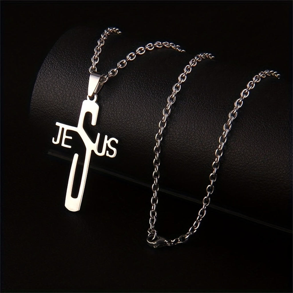 Collar de Cadena de Acero Inoxidable con Cruz de Jesucristo