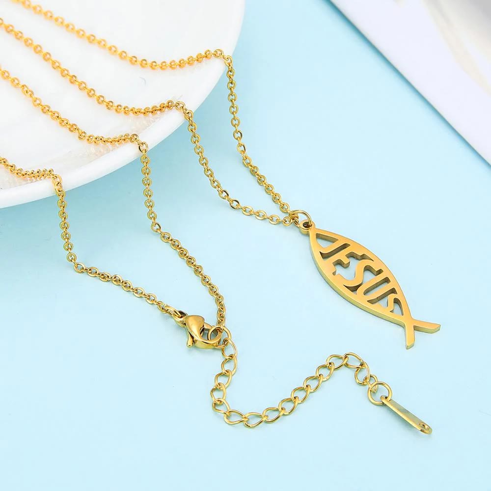 Collar de Cadena con Forma de Pez de Jesús