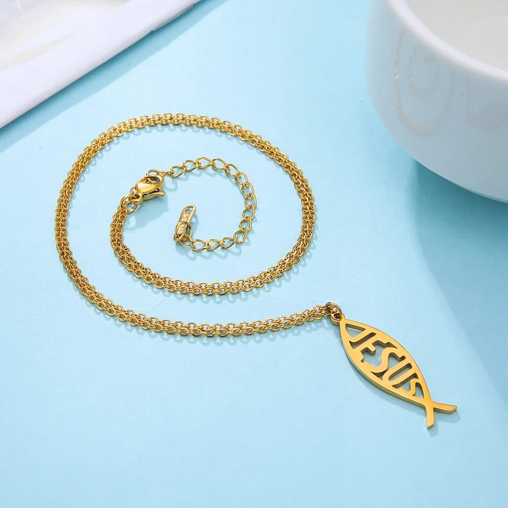 Collar de Cadena con Forma de Pez de Jesús