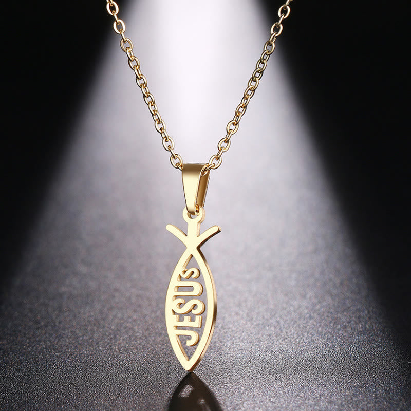 Collar de Cadena con Forma de Pez de Jesús