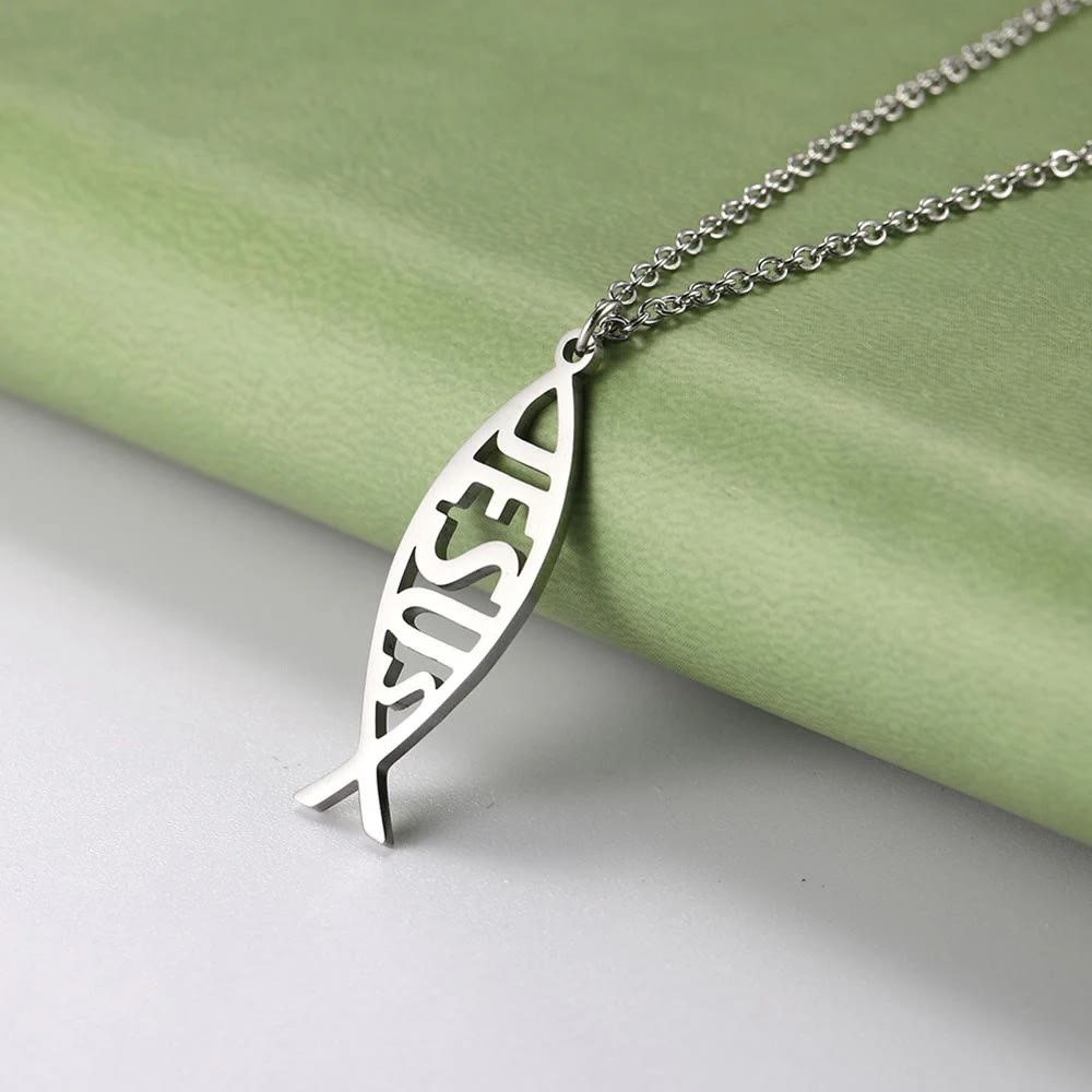 Collar de Cadena con Forma de Pez de Jesús