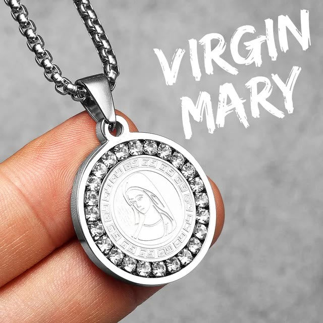 Collar de Titanio con Dije de la Virgen María y Circonia